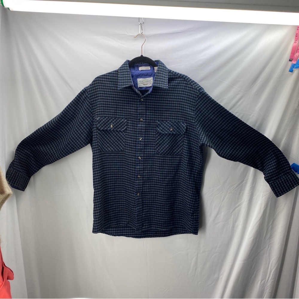 Vtg Northwest Territory Blue Plaid Shirt Men Lg Flannel Long Sleeve Button Up